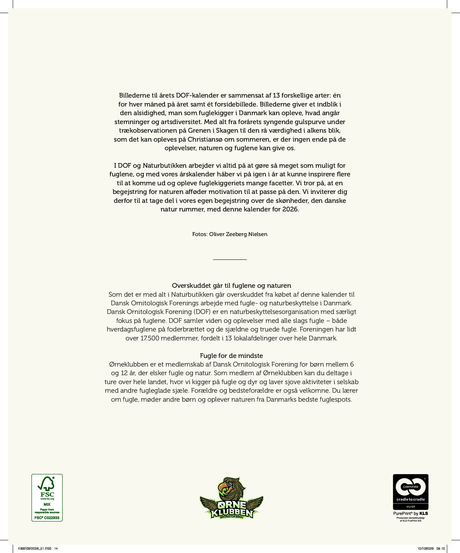 Bagside DOF kalender 2026 fugle