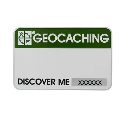 Geocaching magnetisk navneskilt med TB kode